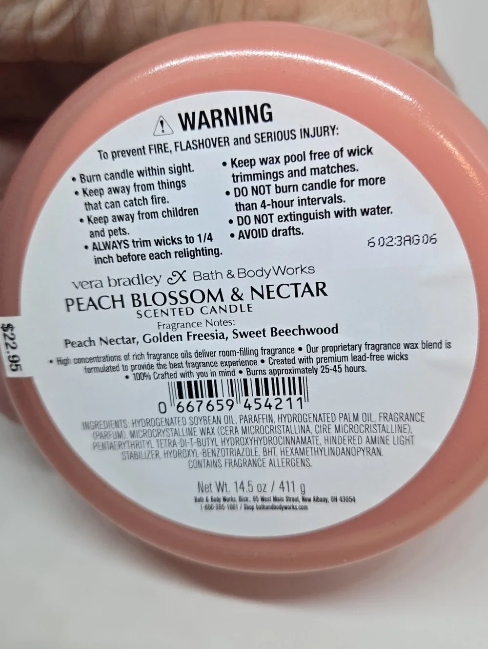 Bath & Body Works VERA BRADLEY PEACH BLOSSOM & NECTAR 3 Wick CANDLE